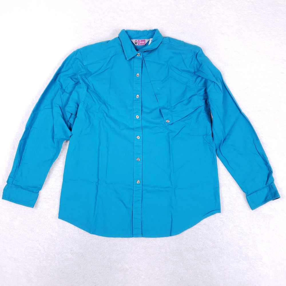 Cameo Rose Vintage 90s‎ Button Down Shirt Womens L Turquoise Western Cotton USA